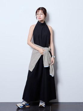 「CITYSHOP（シティーショップ）のLINEN LIKE DRESS：ワンピース（ワンピース、ブラック系）」を使った、KAMEYAMAさん（レディース・168cm）の夏コーディネート