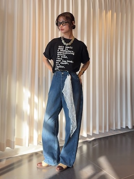 「Lee（リー）のLEE 別注 PAINTER PANTS：デニムパンツ（デニムパンツ、ブルー系）」を使った、KAMEYAMAさん（レディース・168cm）の夏コーディネート