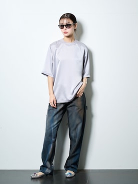 「CITYSHOP（シティーショップ）の《追加2》SATIN Tシャツ（Tシャツ/カットソー、シルバー系）」を使った、KAMEYAMAさん（レディース・168cm）の春コーディネート