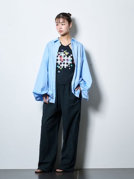 「CITYSHOP（シティーショップ）のFUJIN TREE × 鄭惠中 WIDE LEG パンツ（その他パンツ、ブラック系）」を使った、KAMEYAMAさん（レディース・168cm）の春コーディネート