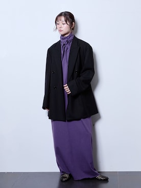 「CITYSHOP（シティーショップ）のDOUBLE OVER ジャケット（その他アウター、ブラック系）」を使った、KAMEYAMAさん（レディース・168cm）の夏コーディネート