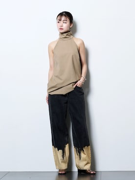 「CITYSHOP（シティーショップ）のHALTER NECK TOP：ブラウス（シャツ/ブラウス、ベージュ系）」を使った、KAMEYAMAさん（レディース・168cm）の春コーディネート