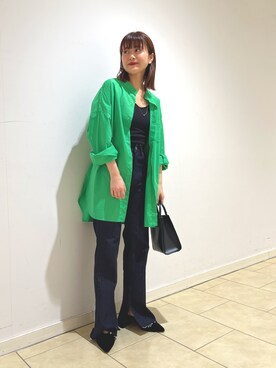 「mystic（ミスティック）のセンターステッチフレアデニム（デニムパンツ）」を使った、kabataさん（レディース・149cm）の春コーディネート