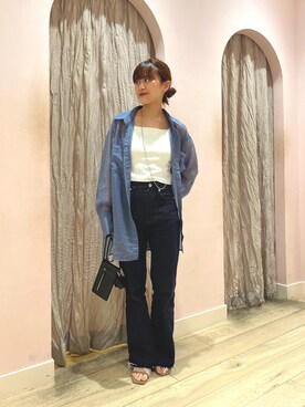 「mystic（ミスティック）のセンターステッチフレアデニム（デニムパンツ）」を使った、kabataさん（レディース・149cm）の夏コーディネート