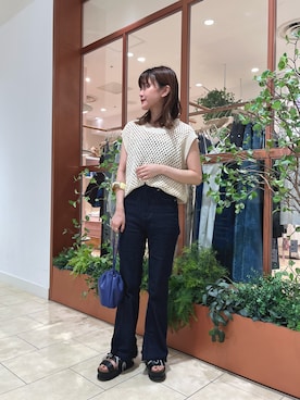 「mystic（ミスティック）のセンターステッチフレアデニム（デニムパンツ）」を使った、kabataさん（レディース・149cm）の夏コーディネート