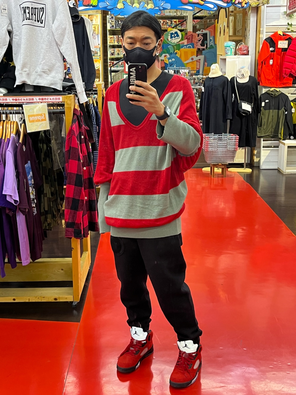 「クリスマスに着たい服、クリスマス、ニット、オーバーサイズ、メンズファッション、kiko kostadinov、11by boris bidjan saberi、NIKE、jordan5」｜「KIKO KOSTADINOVのアイテム（トップス、レッド系）」を使った、MaSaKiさん（メンズ・176cm）の冬コーディネートの1枚目の写真