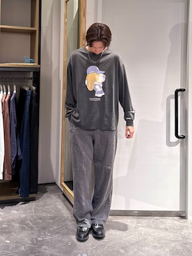 「Franklin Climbing（フランクリンクライミング）の【Franklin Climbing】ヴィンテージDOGグラフィックロンTee（Tシャツ/カットソー、グレー系）」を使った、かとしょーさん（メンズ・180cm）の秋コーディネート