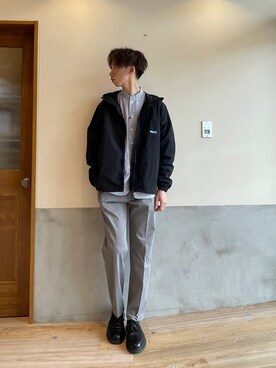 「春カラー」｜「アイテム（ブルゾン）」を使った、かとしょーさん（メンズ・180cm）の春コーディネート