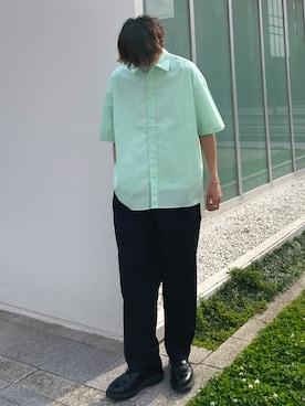 「ビッグシャツ」｜「アイテム（ブーツ）」を使った、かとしょーさん（メンズ・180cm）の夏コーディネート