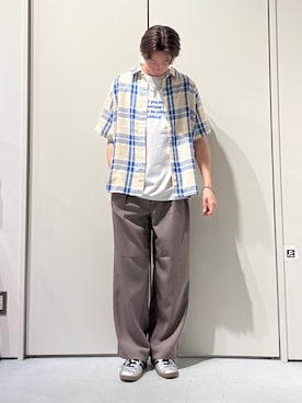 「CIAOPANIC TYPY（チャオパニックティピー）の【ユニセックス】バスケット編みメッシュチェックシャツ（シャツ/ブラウス、ベージュ系）」を使った、かとしょーさん（メンズ・180cm）の秋コーディネート
