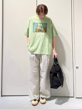 「CIAOPANIC TYPY（チャオパニックティピー）の【ユニセックス】【プラスサイズあり】スラブフォトTee（Tシャツ/カットソー、グリーン系）」を使った、かとしょーさん（メンズ・180cm）の春コーディネート