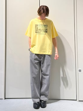 「CIAOPANIC TYPY（チャオパニックティピー）の【ユニセックス】VINTAGEアソートフォトプリントTシャツ（Tシャツ/カットソー、イエロー系）」を使った、かとしょーさん（メンズ・180cm）の春コーディネート