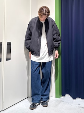 「アイテム（MA-1）」を使った、かとしょーさん（メンズ・180cm）の秋コーディネート