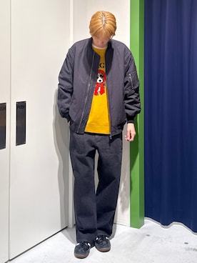 「アイテム（MA-1）」を使った、かとしょーさん（メンズ・180cm）の秋コーディネート