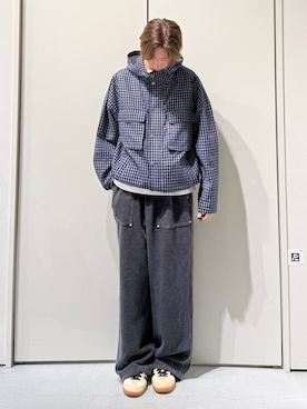「CIAOPANIC TYPY（チャオパニックティピー）の【UNISEX】チェックフードシャウター（パーカー、ブルー系）」を使った、かとしょーさん（メンズ・180cm）の春コーディネート