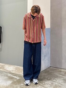 「スラックス」｜「アイテム（デニムパンツ）」を使った、かとしょーさん（メンズ・180cm）の夏コーディネート