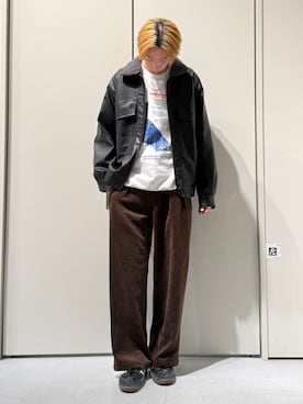 「アイテム（ライダースジャケット）」を使った、かとしょーさん（メンズ・180cm・20代）の冬コーディネート