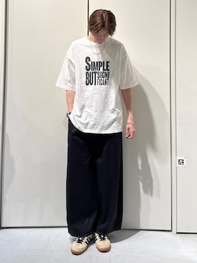「CIAOPANIC TYPY（チャオパニックティピー）の【UNISEX】【プラスサイズあり】スラブ天竺ピグメントロゴTEE（Tシャツ/カットソー、ホワイト系）」を使った、かとしょーさん（メンズ・180cm）の春コーディネート