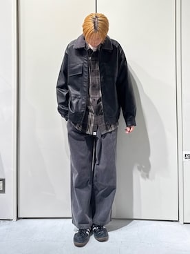 「アイテム（ライダースジャケット）」を使った、かとしょーさん（メンズ・180cm・20代）の秋コーディネート