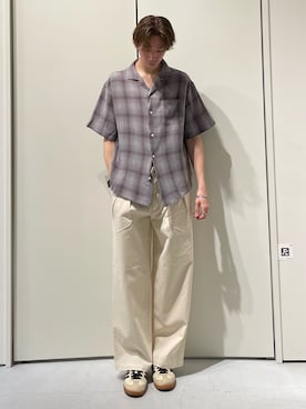 「CIAOPANIC TYPY（チャオパニックティピー）の【ユニセックス】接触冷感テックリネンオープンカラーシャツ（シャツ/ブラウス、グレー系）」を使った、かとしょーさん（メンズ・180cm）の春コーディネート