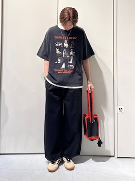 「SOUNDSGOOOOD（サウンズグッド）の【SOUNDS GOOOOD】パウダー犬ロゴプリントTEE（Tシャツ/カットソー、グレー系）」を使った、かとしょーさん（メンズ・180cm）の春コーディネート