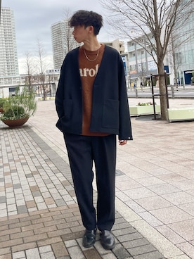 「CIAOPANIC TYPY（チャオパニックティピー）のアイテム（ノーカラージャケット）」を使った、かとしょーさん（メンズ・180cm）の冬コーディネート