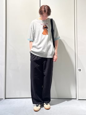 「CIAOPANIC TYPY（チャオパニックティピー）の【UNISEX】アニマル柄サマーニット袖切替し配色TEE（Tシャツ/カットソー、グレー系）」を使った、かとしょーさん（メンズ・180cm）の夏コーディネート