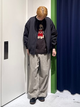 「アイテム（MA-1）」を使った、かとしょーさん（メンズ・180cm）の秋コーディネート