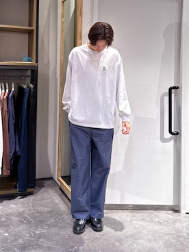 「CIAOPANIC TYPY（チャオパニックティピー）の【DOG＆OJISAN】ワンポイント刺繍ロンTEE（Tシャツ/カットソー、グレー系）」を使った、かとしょーさん（メンズ・180cm）の秋コーディネート