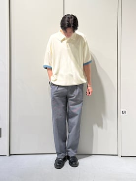 「CIAOPANIC TYPY（チャオパニックティピー）の【ユニセックス】冷感/速乾/プリントワッフルポロシャツ（ポロシャツ、ホワイト系）」を使った、かとしょーさん（メンズ・180cm）の夏コーディネート