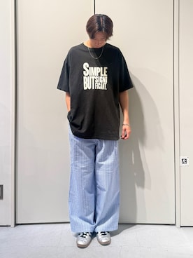 「CIAOPANIC TYPY（チャオパニックティピー）の【UNISEX】【プラスサイズあり】スラブ天竺ピグメントロゴTEE（Tシャツ/カットソー、ブラック系）」を使った、かとしょーさん（メンズ・180cm）の秋コーディネート
