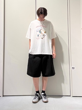 「CIAOPANIC TYPY（チャオパニックティピー）の【UNISEX】アマルフィーアソートプリントTEE（Tシャツ/カットソー、ホワイト系）」を使った、かとしょーさん（メンズ・180cm）の秋コーディネート