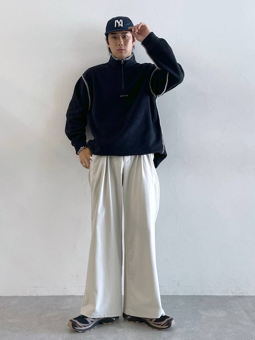 セール】フリース/ワンポイント刺繍ステッチハーフジップ（スウェット