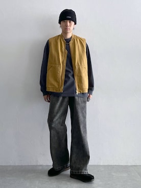 「アイテム（ベスト、ブラウン系）」を使った、しゅうさん（メンズ・175cm）の夏コーディネート