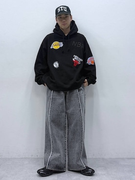 「NBA（エヌビーエー）のアイテム（パンツ）」を使った、しゅうさん（メンズ・175cm）の冬コーディネート