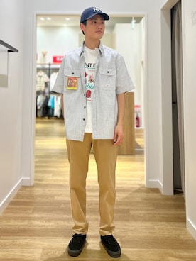 「coen（コーエン）のSMITH’S（スミス）別注 ショートスリーブワークシャツ（シャツ/ブラウス、ホワイト系）」を使った、coen officialさん（レディース・153cm）の春コーディネート
