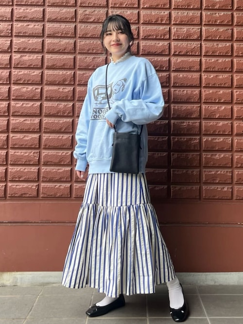 新品 COEL コエル ストライプティアードスカート サックス 38 コエル COEL ストライプティアードスカート （サックス