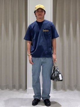 「SMITH'S AMERICAN（スミスアメリカン）のSMITH'S（スミス）別注ポケットプリントTシャツ（Tシャツ/カットソー、ブルー系）」を使った、coen officialさん（レディース・153cm）の春コーディネート