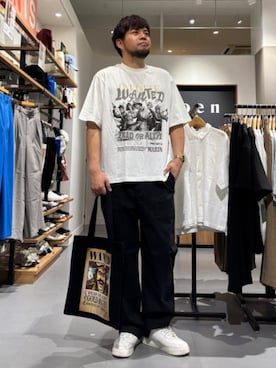 「coen（コーエン）のONE PIECE（ワンピース）Tシャツ（Tシャツ/カットソー、ホワイト系）」を使った、coen officialさん（レディース・153cm）の春コーディネート