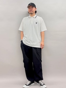「coen（コーエン）のストレッチテックナイロン コンフォートパンツ【ストレッチ、はっ水、耐摩耗性、UVカット】（その他パンツ、ブラック系）」を使った、coen officialさん（レディース・153cm）の春コーディネート