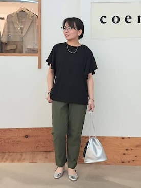 「coen（コーエン）のアイテム（パンツ）」を使った、coen officialさん（レディース・157cm）の夏コーディネート