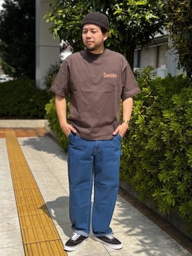 「SMITH'S AMERICAN（スミスアメリカン）のSMITH'S（スミス）別注ポケットプリントTシャツ（Tシャツ/カットソー、ブラウン系）」を使った、coen officialさん（レディース・153cm）の春コーディネート