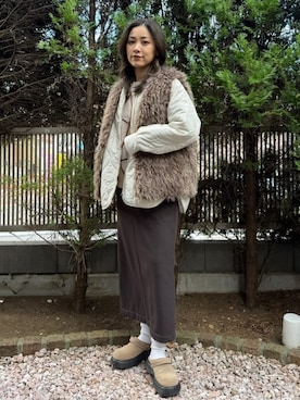 「アイテム（ノーカラージャケット）」を使った、coen officialさん（レディース・162cm）の冬コーディネート