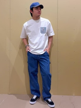 「SMITH'S（スミス）のSMITH'S（スミス）別注ポケット切替えTシャツ（Tシャツ/カットソー、ホワイト系）」を使った、coen officialさん（レディース・153cm）の春コーディネート