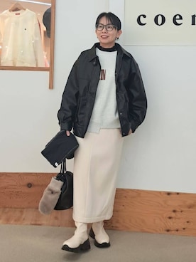 「アイテム（手袋）」を使った、coen officialさん（レディース・157cm）の秋コーディネート