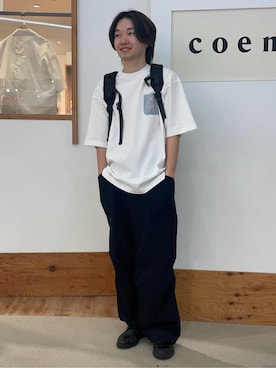 「SMITH'S（スミス）のSMITH'S（スミス）別注ポケット切替えTシャツ（Tシャツ/カットソー、ホワイト系）」を使った、coen officialさん（レディース・153cm）の春コーディネート