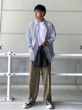 「coenスタッフスタイリング」｜「アイテム（スラックス）」を使った、coen officialさん（メンズ・172cm）の秋コーディネート