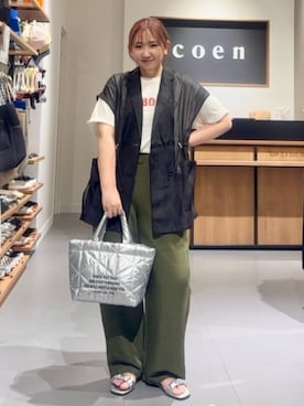 「coen（コーエン）のアイテム（パンツ）」を使った、coen officialさん（レディース・162cm）の夏コーディネート