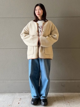 「アイテム（ノーカラージャケット）」を使った、coen officialさん（レディース・165cm）の冬コーディネート