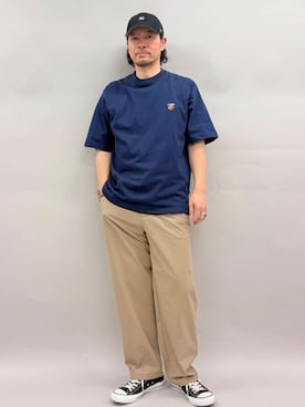 「coen（コーエン）のUSAコットンアニマル刺繍Ｔシャツ（Tシャツ/カットソー、ブルー系）」を使った、coen officialさん（レディース・153cm）の春コーディネート